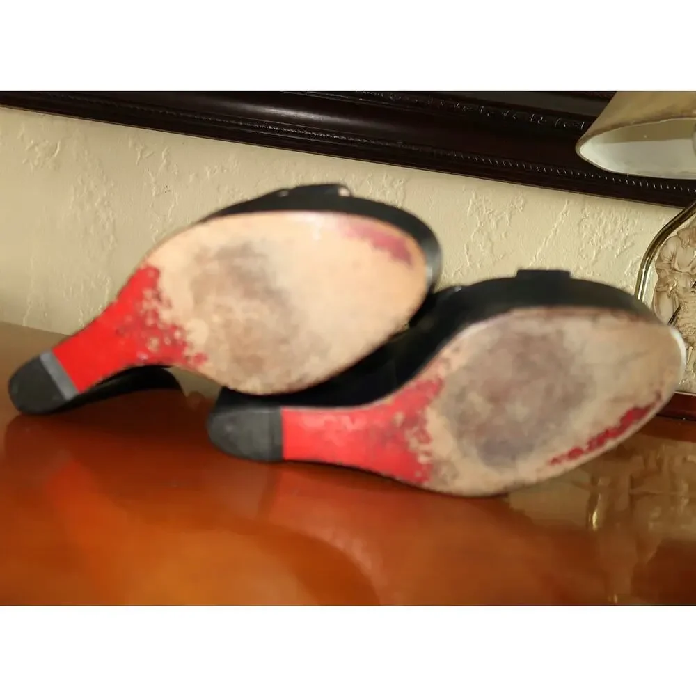 CHRISTIAN LOUBOUTIN Black Wedge Wrap Ankle Strap Sandals EU-38 US-7